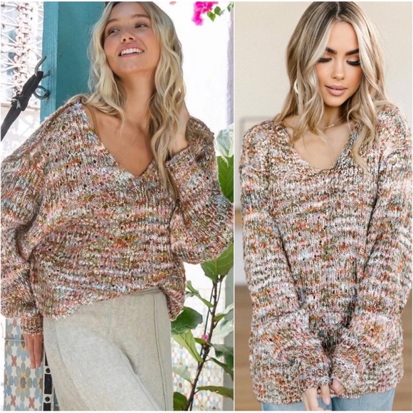 Blossom Boutique Sweaters - 1 LEFT! Women's Multi Colored Knit Fall Vneck Fall Trendy Sweater